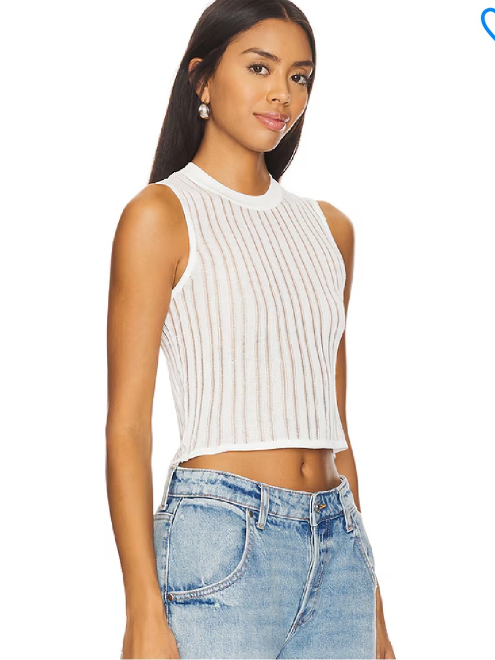 superdown White Ribbed Sleeveless Crop Tank